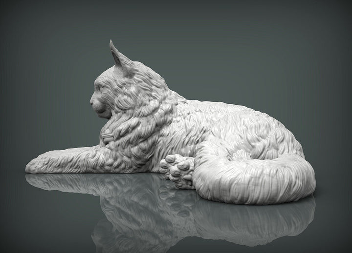 Maine Coon Cat Sculpture (Lying)