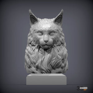 Maine Coon Cat Sculpture Bust