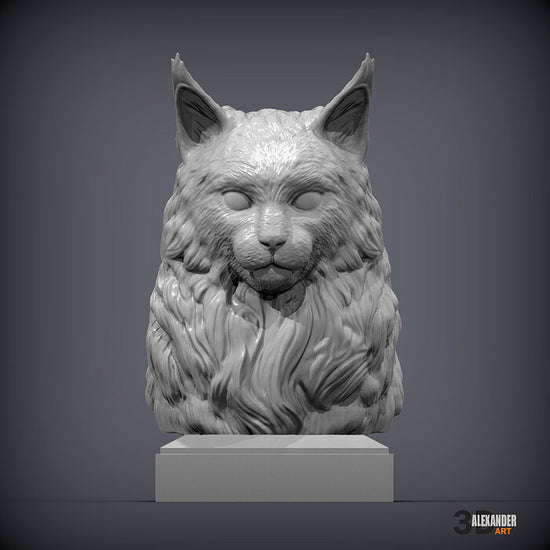 Maine Coon Cat Sculpture Bust