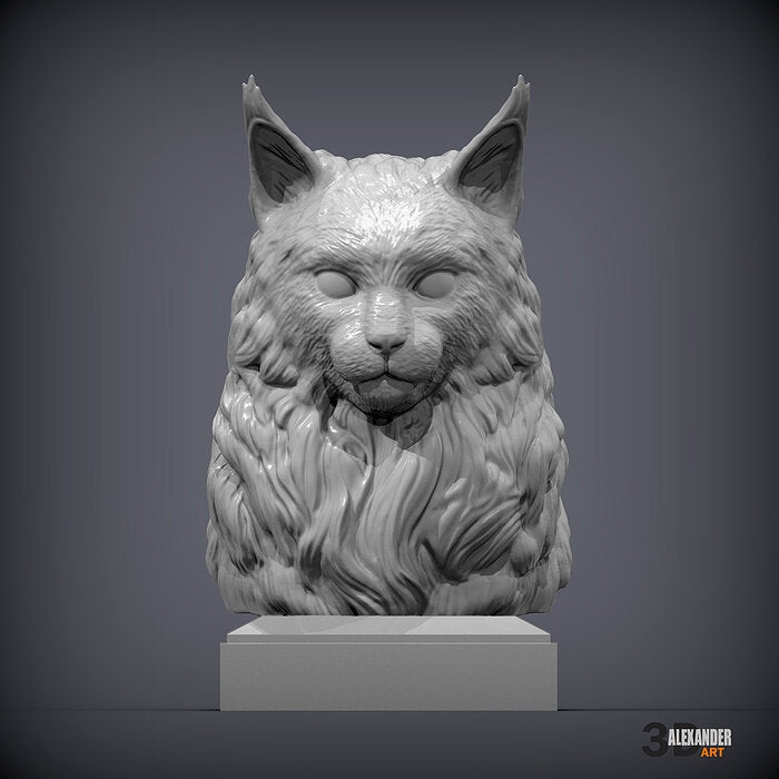 Maine Coon Cat Sculpture Bust
