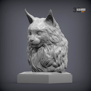 Maine Coon Cat Sculpture Bust