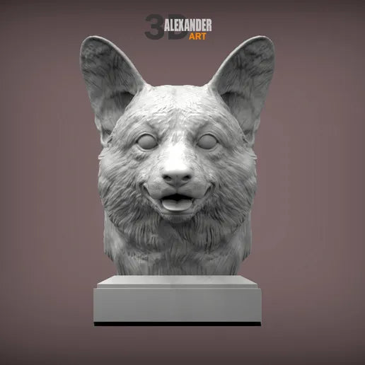 Pembroke Welsh Corgi Bust – Lifelike 3D Printed Dog Figurine