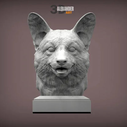 Pembroke Welsh Corgi Bust – Lifelike 3D Printed Dog Figurine