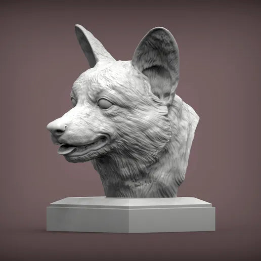 Pembroke Welsh Corgi Bust – Lifelike 3D Printed Dog Figurine